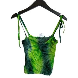 Vintage Kapal Art From Bali Crop Top Size Large Green Tie Dye Smocked Shirt